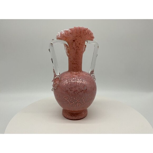 Stevens And Williams VTG Pink Cased Glass Blown Vase w/Thorn Handles Mica Flakes - Picture 9 of 16